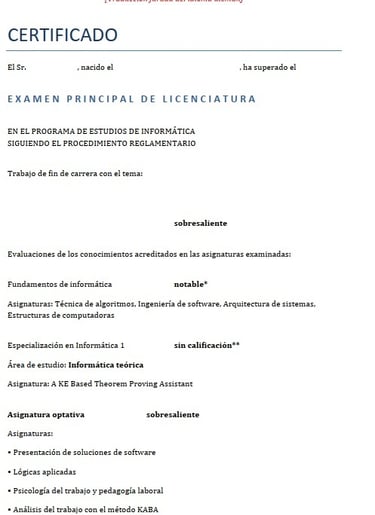 traduccion jurada notas Licenciatura Informática, traducción al español