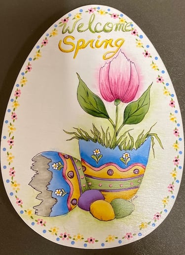 Linda Kohler, Cindy Mann Vitale's Tulip design, pink, easter eggs