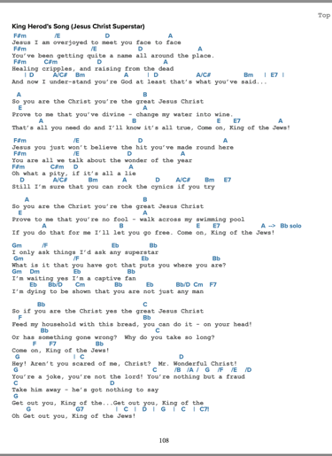 Chords and lyrics to the song King Herod's Song, from the musical Jesus Christ Superstar. 