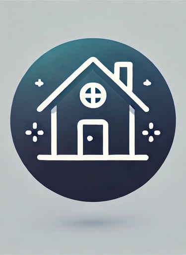 A house icon on a blue and grey background
