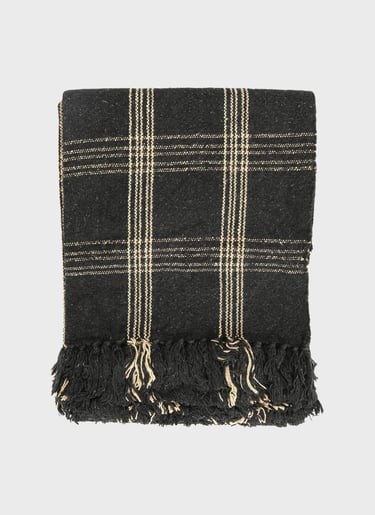 Plaid Black & Tan Fringed Woven Cotton Blend Throw