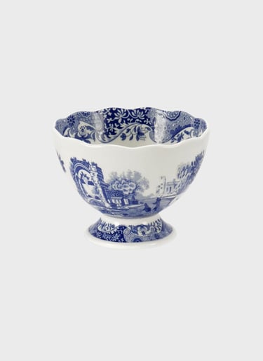 Spode Blue Italian 4.75-Inch Footed Bowl - Decorative Scalloped Edge Serving Bowl with Blue Countrys