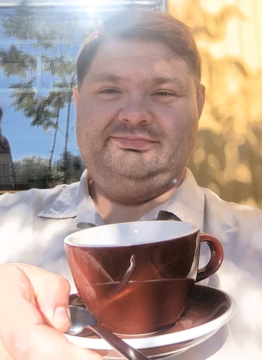 Stas w Sztokholmie z kawą