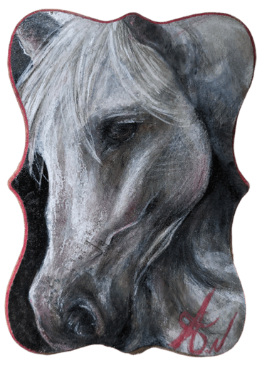 Original realistic white horse painting. Mixed Media painting. Young artist Horse art. amazing horse painting by A.N ArtNess