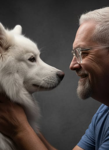 Ernest Belchi y un Samoyedo se miran fijamente