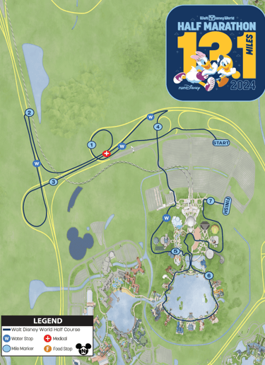 2024 runDisney Walt Disney World Weather Modified Half Marathon Course Map