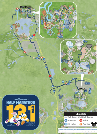 2024 runDisney Walt Disney World Marathon Weekend Half Marathon Course Map