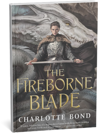 The Fireborne Blade fantasy novel cover featuring a female warrior with a sword and a white dragon.