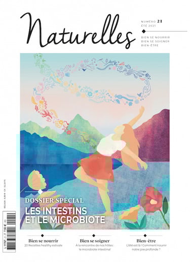 Magazine Naturelles de l'été 2021 dont la couverture est illustrée par une jeune fille qui danse au milieu des montagnes