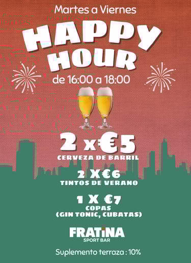 Happy hour sobre cervaza de barril, tinto de verano y cubatas