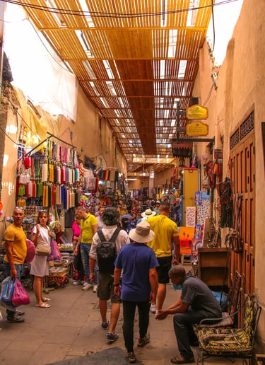 A bustling street market in Marrakech