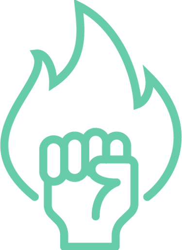 Flaming fist icon symbolizing bold, enthusiastic commitment to boundary-pushing creativity.
