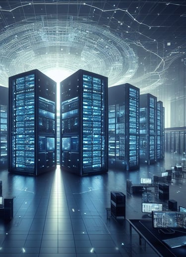 a large group of servers in a server room