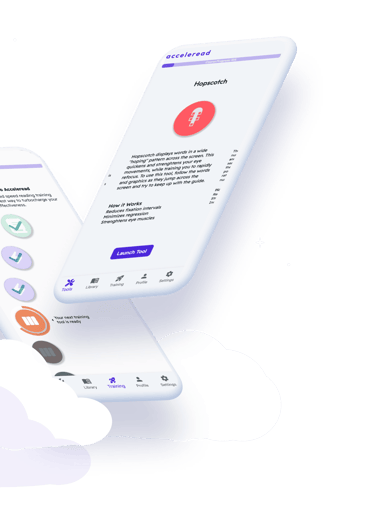 Acceleread speed reading app screens in clouds