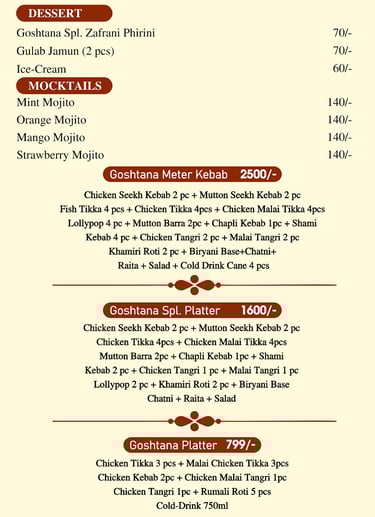 a menu of a restaurant with a menu listing