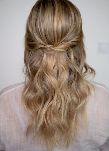 Half up half down hairstyle on natural blond hair