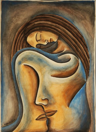 Dreaming by A Kiss, Watercolour on paper, 35 x 50 cm.