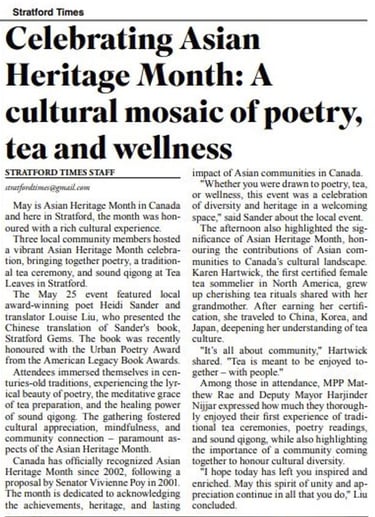 Asian Heritage Month - Stratford Times - Louise Liu - Matthew Rae MPP
