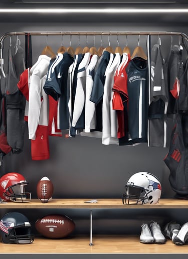 a football locker with a football helmet and a helmet on
