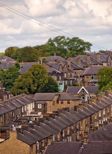 Ariel view of terraced streets in Colne, Lancahsire