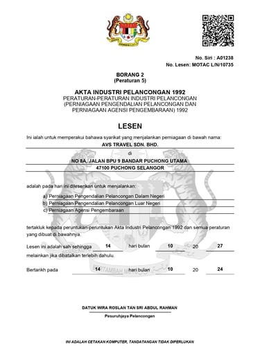 MOTAC Certificate