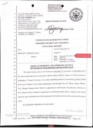 Andrea Wirum order authorizing Settlement December 20, 2013