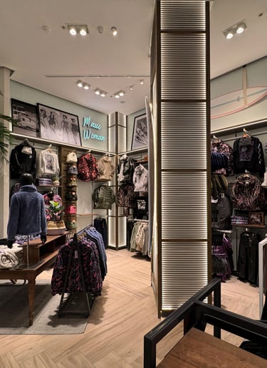 Vista de tienda iluminada con downlights y cintas led, tienda maui 