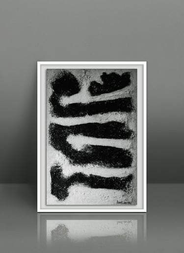 Framed black and white abstract wall art with bold brushstrokes for modern home decor.
