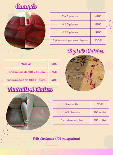 Flyer des tarifs du service de nettoyage textile à domicile à Toulouse