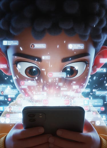 Boy overwhelmed by phone notifications