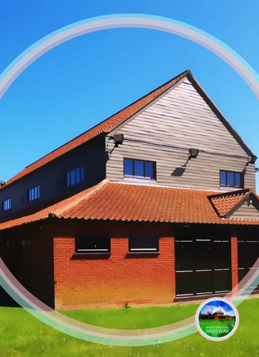 a hall with a circular window and a circular window