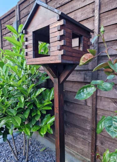 Bird Feeder Freestanding With Stand Handmade in UK Reclaimed Solid Wood Garden Aviary Birdhouse Wild Seed Table Roof Hut