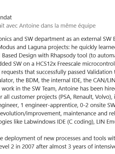 Feedback from my Technical Leader during my first year in VALEO