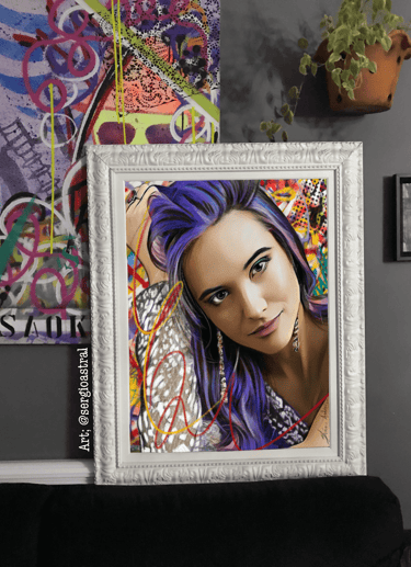 Quadro personalizado com uma explosão de cores e elementos da cultura POP