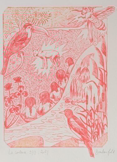 6ème mère rouge coyote luciole conte gravure rhénalon