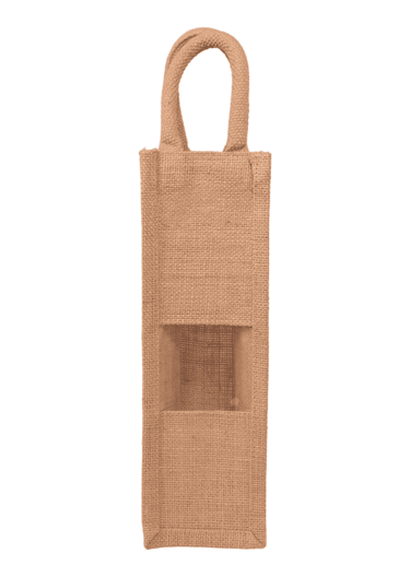 Jute wine bottle bag with transparent window for brand promotion