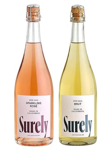 Surely Non Alcoholic Sparkling Brut and Rosé, Dealcoholized California Wine, Low Sugar, Gluten Free,