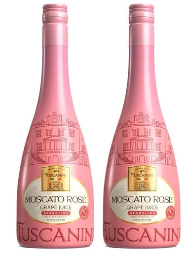 Tuscanini Italian Moscato Rose Sparkling Grape Juice, 25.3oz (2 Pack) | Non Alcoholic Kosher
