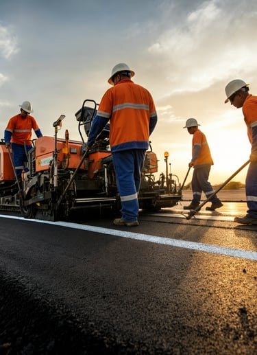 grupo de trabalhadores uniformizados de coletes alaranjados usando maquinário pesando