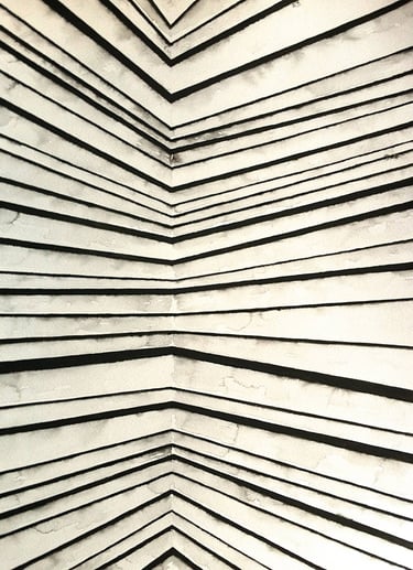  INOS 1 by Tim Grosvenor, ink on paper, opening panel of triptych featuring descending chevron patte