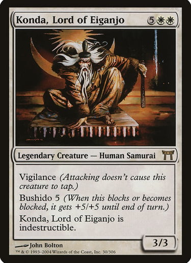 Konda, Lord of Eiganjo Magic: The Gathering card featuring legendary human samurai art by John Bolton.