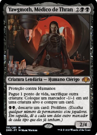 Yawgmoth, Thran Physician Magic the Gathering card in Portuguese with character artwork.