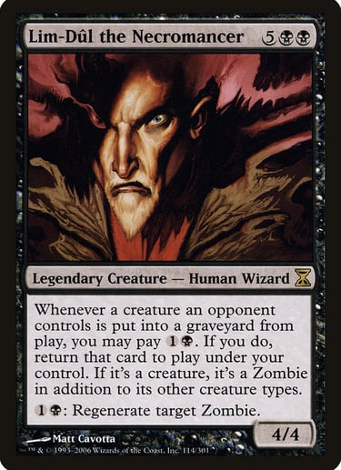Lim-Dûl the Necromancer Magic the Gathering trading card featuring a legendary human wizard.