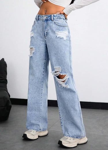 Ripped blue denim