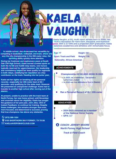 Kaela Vaughn Player Profile for North Forney High School