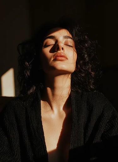 A WOMEN BATHED IN EARLY SUNLIGHT. A LUXURY IMAGE