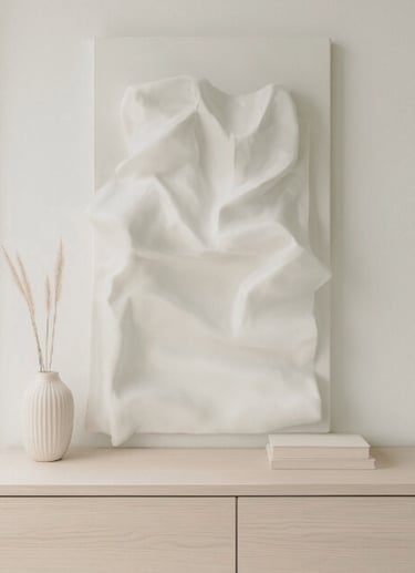 Textured relief wall sculpture in a modern minimalist living room, handmade in Ottawa Bespoke.
