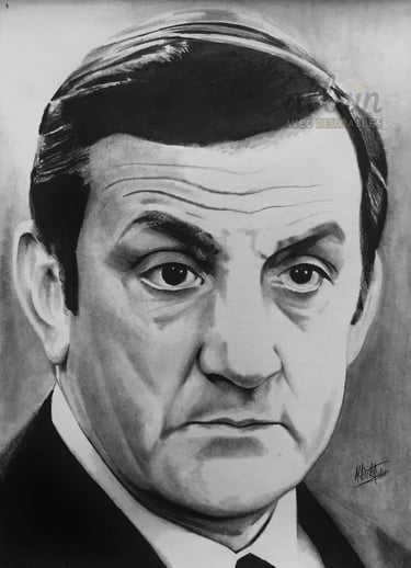 Portrait dessiné en noir et blanc de Lino Ventura