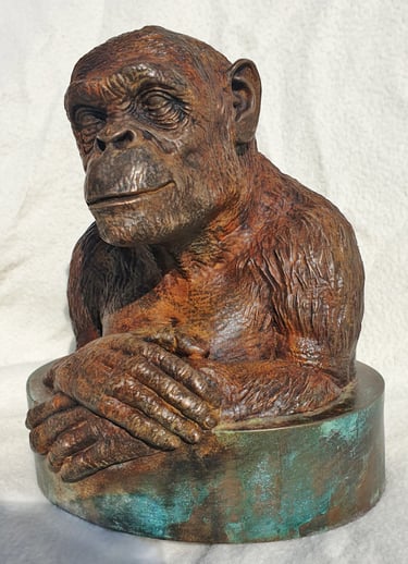 Realistic chimpanzee sculpture produced through detailed 3D sculptural services