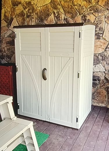 Storage shed assembled from a kit